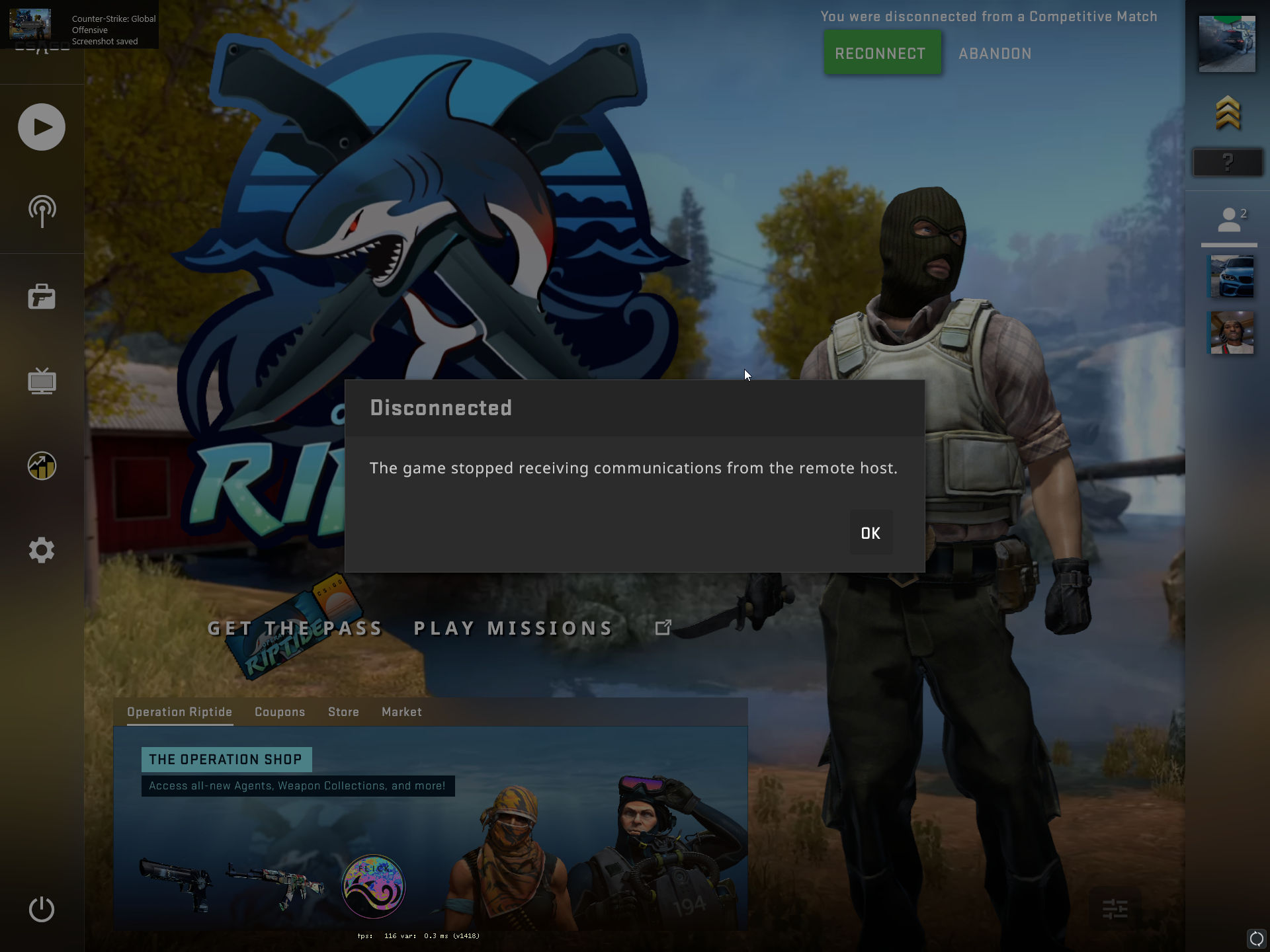 Disconnected The game stopped receiving communications from the remote
